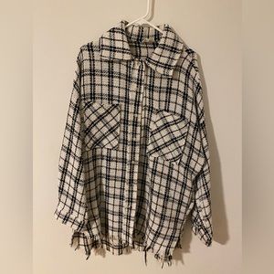 Black and white frayed over shirt